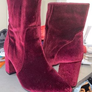 Red Suede Mini heeled boot